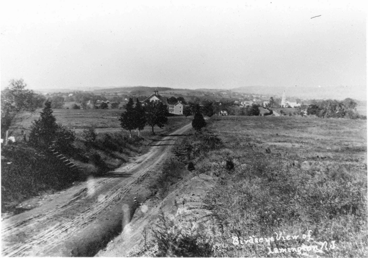 Historic photograph of Lamington cemetery and the surrounding countryside